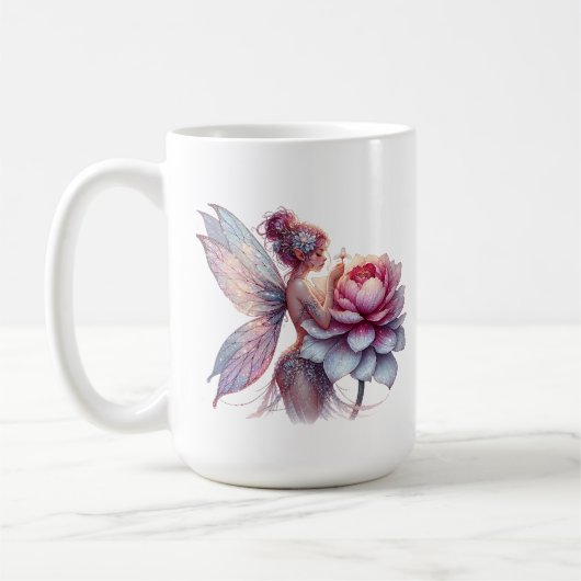 大きすぎる花を持つ妖精パーソナライズされた コーヒーマグカップ (左)
