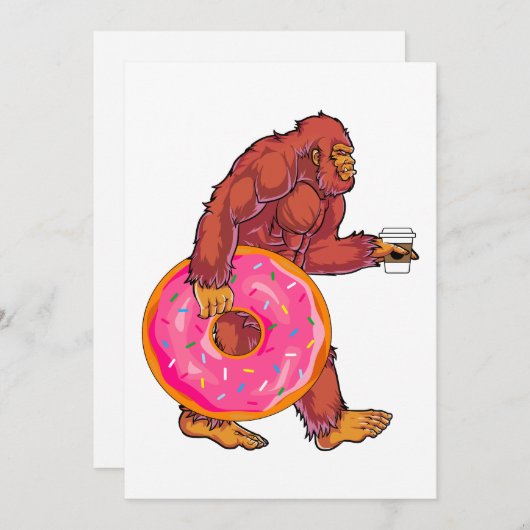 大きなおもしろいドーナツとコーヒーを持つビッグフット歩く シーズンカード (正面/裏面)