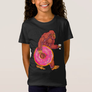 大きなおもしろいドーナツとコーヒーを持つビッグフット歩く Tシャツ
