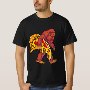 大きなおもしろいピザのスライスを持つビッグフット歩く Tシャツ