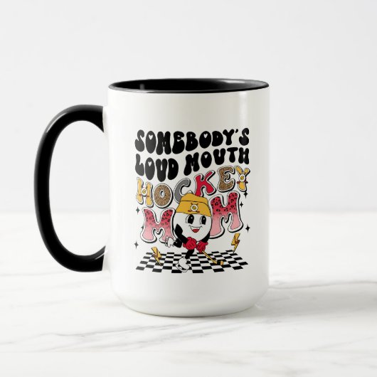 大きなおもしろい口ホッケー母のワードアート マグカップ (左)