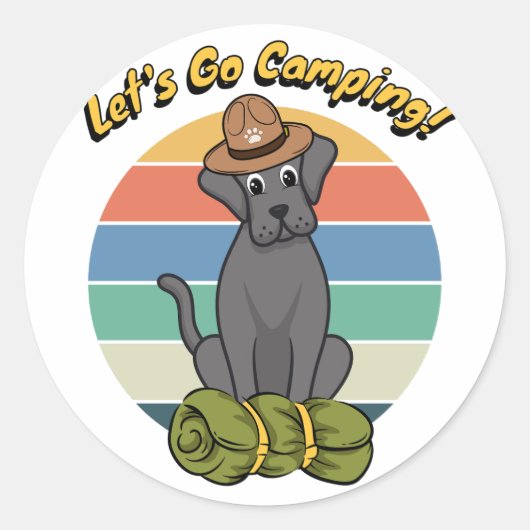 大きなおもしろい犬がキャンプに行きたがっている ラウンドシール (正面)