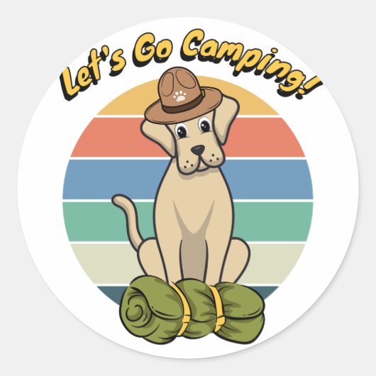 大きなおもしろい犬はキャンプに行きたい ラウンドシール (正面)