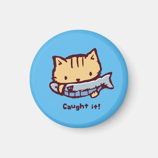大きなお魚ゲット!| Big Catch! Cute Kitten with a Fish マグネット (正面)