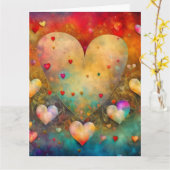 大きなかわいいヴィンテージハートのバレンタインデー カード (黄色い花)