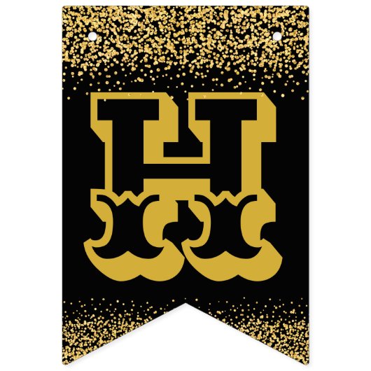 大きなはっきりした手紙と黒と金ゴールドの新年を祝う バンティングフラッグ (第2の旗)