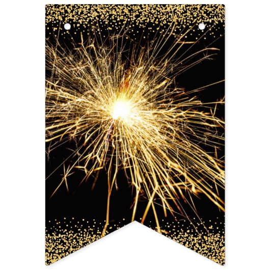 大きなはっきりした手紙と黒と金ゴールドの新年を祝う バンティングフラッグ (第1の旗)