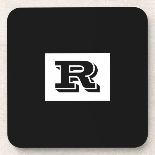 大きなはっきりした輪郭の黒モノグラム、黒 コースター (正面)