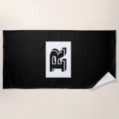 大きなはっきりした輪郭の黒モノグラム、黒 ビーチタオル (正面)