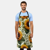 大きなひまわり水彩プリントエプロン エプロン (着用した状態)