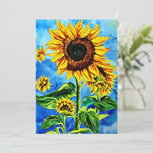 大きなひまわり水彩絵画自然 シーズンカード (スタンド正面)