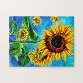 大きなひまわり水彩絵画自然 ジグソーパズル (横)