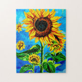 大きなひまわり水彩絵画自然 ジグソーパズル (縦)
