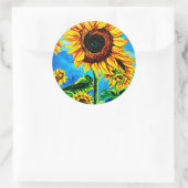 大きなひまわり水彩絵画自然 ラウンドシール (バッグ)