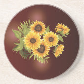 大きなひまわり絵を描素朴ヴィンテージ砂岩 コースター (正面)