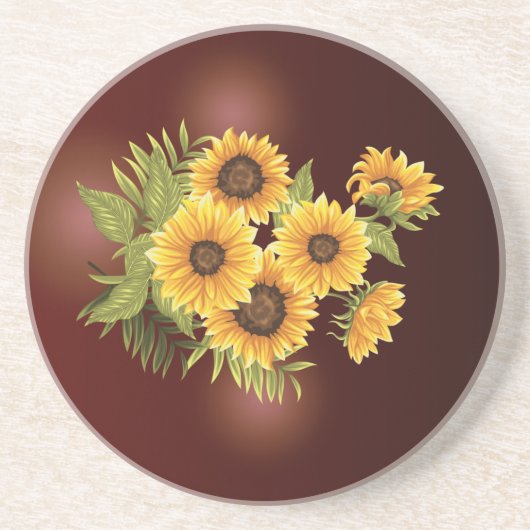 大きなひまわり絵を描素朴ヴィンテージ砂岩 コースター (正面)