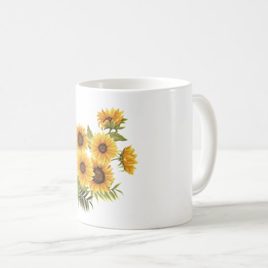 大きなひまわり絵を描素朴ヴィンテージ コーヒーマグカップ (正面右)