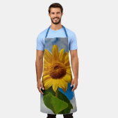 大きなひまわり緑と黄色の花のフローラ写真 エプロン (着用した状態)