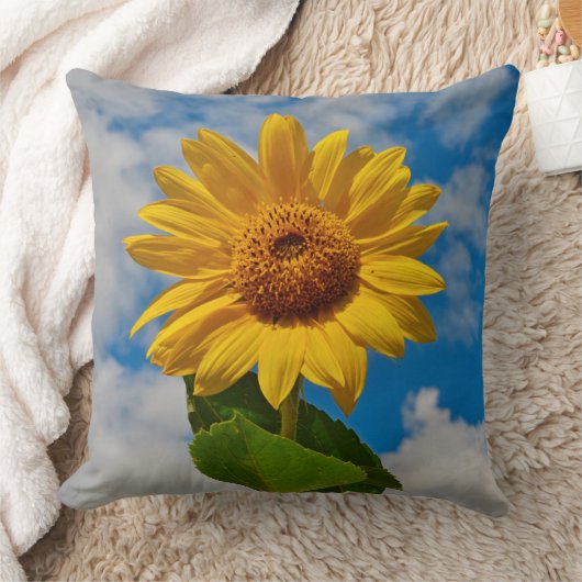 大きなひまわり緑と黄色の花のフローラ写真 クッション (ブランケット)
