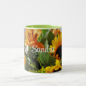 大きなひまわり11ozの名前 ツートーンマグカップ (中央)
