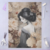 大きなインスパイアヴィンテージエレガントアジアの女性とバラ 薄葉紙 (クラフト)