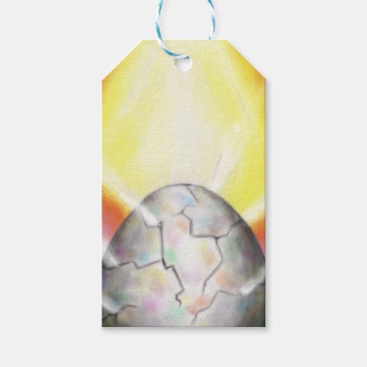 大きなイースターの卵から生まれるアートワークの光 ギフトタグ (正面)