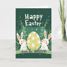 大きなイースターエッグと2つのバニー緑 シーズンカード