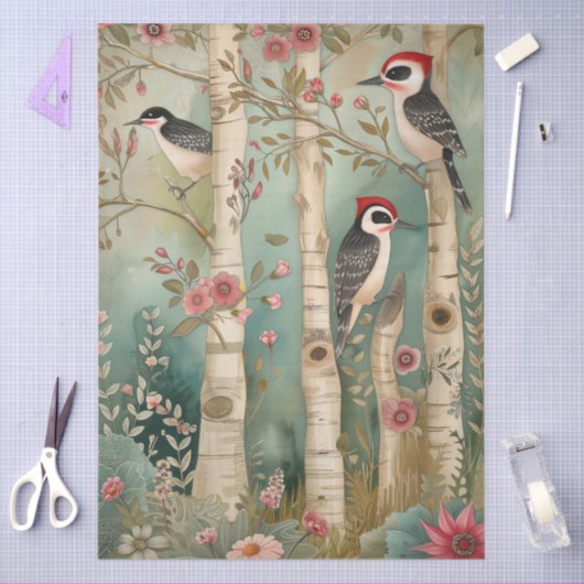 大きなウッドランドの森の木のペッカーのデカップページ 薄葉紙 (クラフト)