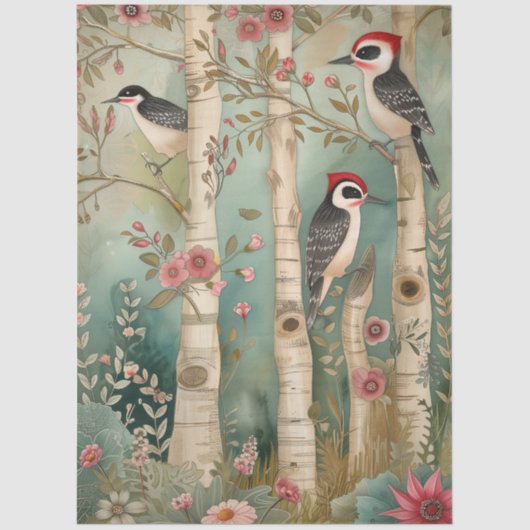大きなウッドランドの森の木のペッカーのデカップページ 薄葉紙 (正面)