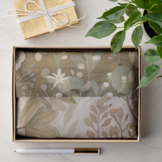 大きなウッドランドの森の花模様とウサギのデコパージュ 薄葉紙 (ギフト)