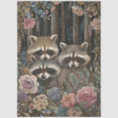 大きなウッドランドの森の花模様とラクーンのデコページ 薄葉紙 (正面)