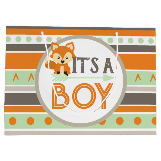 大きなウッドランドキツネそれは男の子の赤ちゃんのシャワー抱き枕だ ラージペーパーバッグ (裏面)