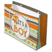 大きなウッドランドキツネそれは男の子の赤ちゃんのシャワー抱き枕だ ラージペーパーバッグ (正面アングル)