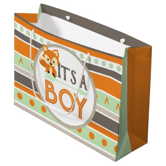 大きなウッドランドキツネそれは男の子の赤ちゃんのシャワー抱き枕だ ラージペーパーバッグ (正面アングル)