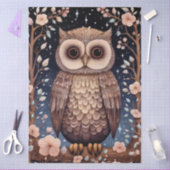 大きなウッドランドフォレストフクロウ&花模様のデコページ 薄葉紙 (クラフト)
