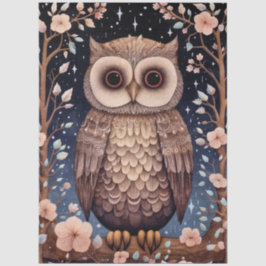 大きなウッドランドフォレストフクロウ&花模様のデコページ 薄葉紙