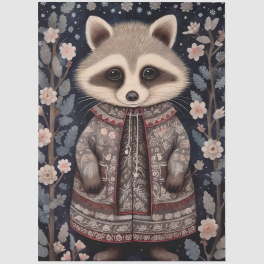 大きなウッドランドフォレストラクーンのフローラ切り離し 薄葉紙 (正面)