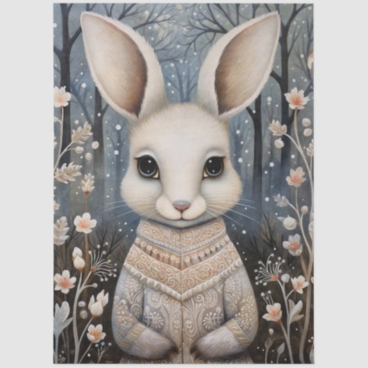 大きなウッドランドフォレストラビット&花模様デコページ 薄葉紙 (正面)