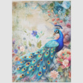 大きなエレガント孔雀と花模様のデコページ 薄葉紙 (正面)