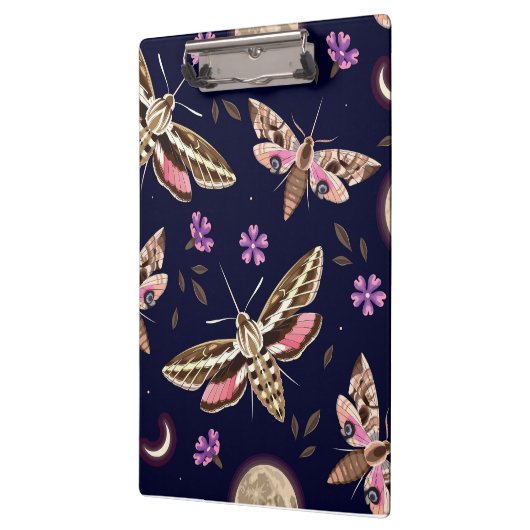 大きなエレガント蛾と紫のフローラクリップボード クリップボード (左)