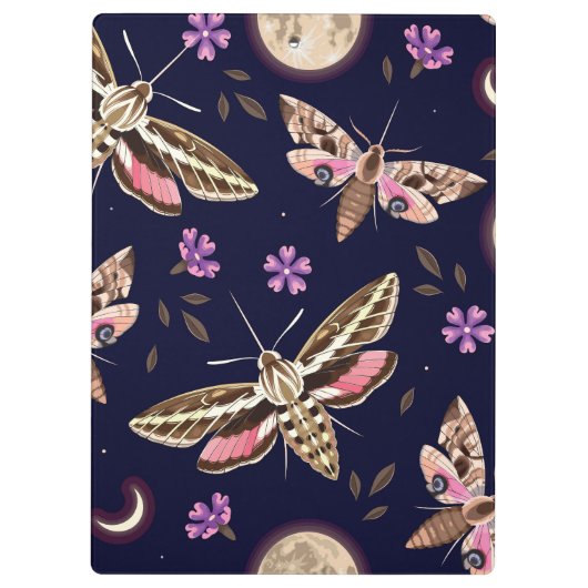 大きなエレガント蛾と紫のフローラクリップボード クリップボード (裏面)