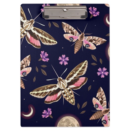 大きなエレガント蛾と紫のフローラクリップボード クリップボード (正面)