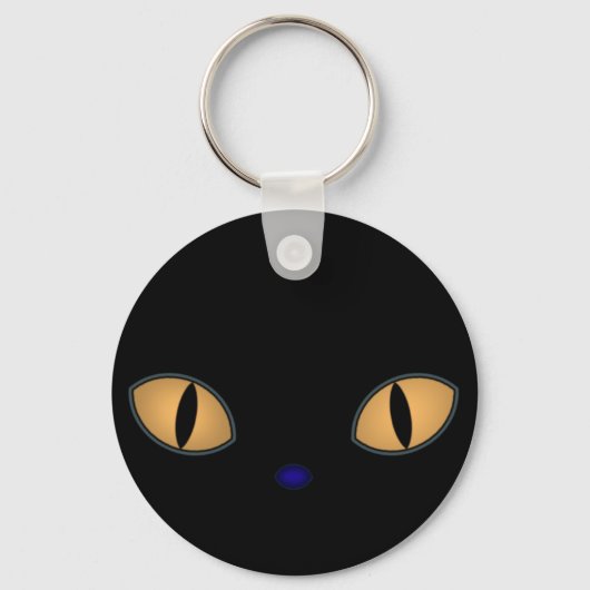 大きなオレンジ色の目をした黒猫 キーホルダー (正面)