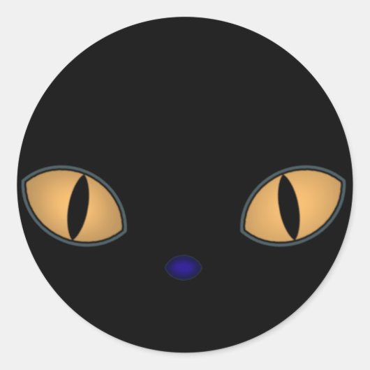 大きなオレンジ色の目をした黒猫 ラウンドシール (正面)
