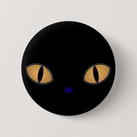 大きなオレンジ色の目をした黒猫 缶バッジ (正面)