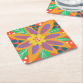 大きなオレンジ色の花 スクエアペーパーコースター (アングル)