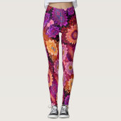 大きなオレンジ、ピンク、紫の花 レギンス (正面)