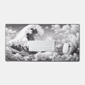 大きなカナガ素晴らしの白黒の波 デスクマット (キーボード&マウス)