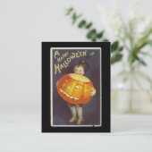 大きなカボチャのヴィンテージを持つハッピーハローウィン少年 ポストカード (スタンド正面)