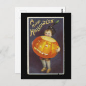 大きなカボチャのヴィンテージを持つハッピーハローウィン少年 ポストカード (正面/裏面)